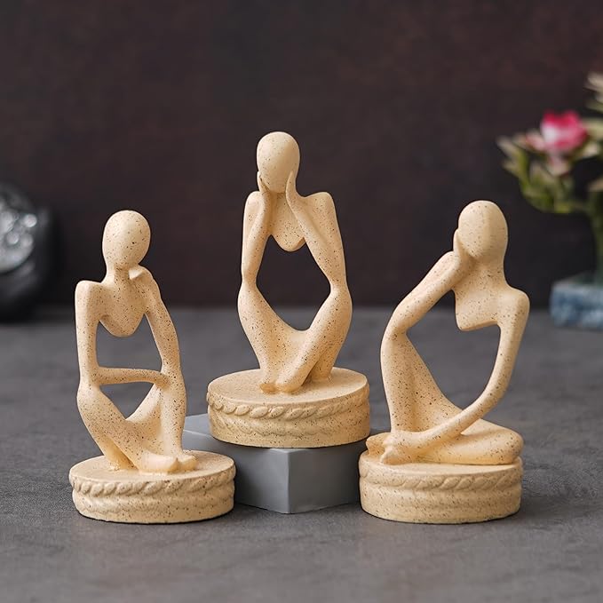 Ecraftindia Set of 3 Brown Polyresin Minimalist Sitting Human Figurines Decorative Showpiece