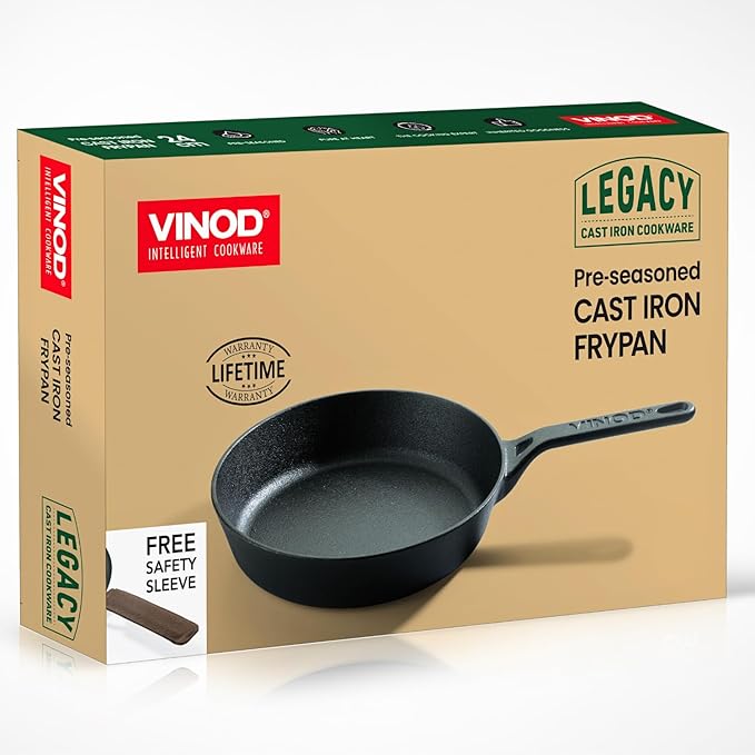 Vinod Legacy Pre Seasoned Cast Iron/Loha Frypan - 22 cm | Naturally Non Stick Skillet Pan for Frying