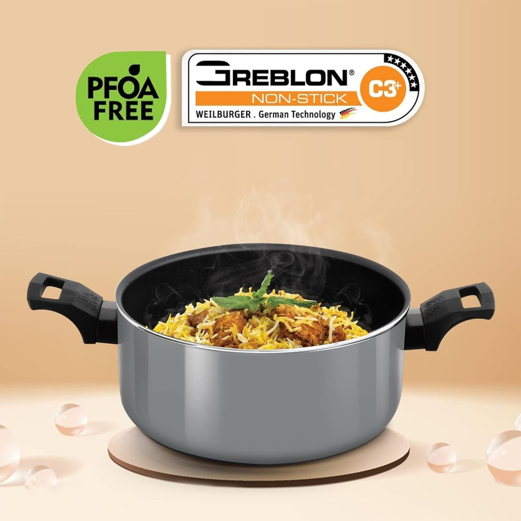 Milton ProCook BlackPearl Non-Stick Aluminium Biryani Pot with Glass Lid Induction
