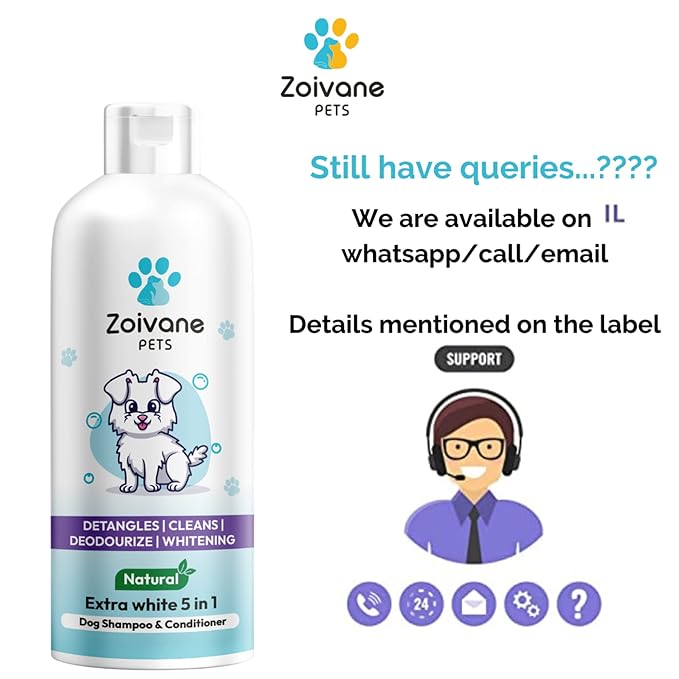 Zoivane Dog Shampoo - 200 Ml | Extra White 5 in 1 Dog Shampoo & Conditioner for Whitening, Glowing