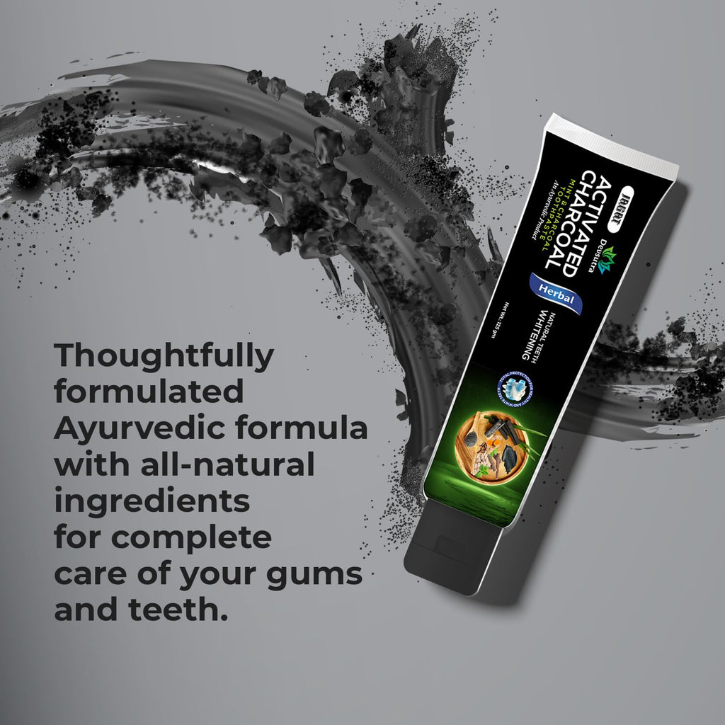 Jagat Devsutra Dr. Trusted Ayurvedic HERBAL Activated Charcoal Toothpaste for Teeth Whitening - 100% Natural Formula with Mint Flavour, No Fluoride & Artificial Colours - Pack of 2 (125g x 2)