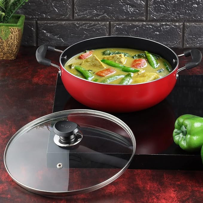 Vinod Zest Inducto Non Stick Deep Kadhai with Glass Lid - 2.6 Litre, 22cm | 3mm Thick | 3 Layer Coating