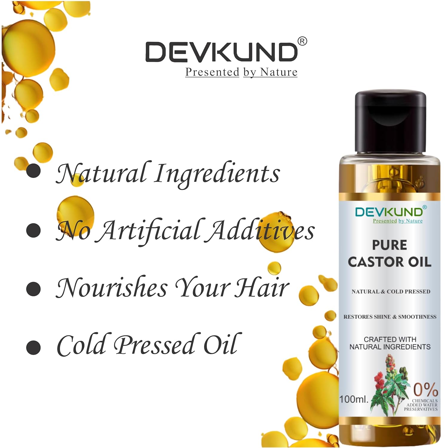 DEVKUND PRESENTED BY NATURE Castor Oil (Arandi Oil) - Premium Cold Pressed for Hair & Skin Care - 100mlCastor Oil (Arandi Oil) - Premium Cold Pressed for Hair & Skin Care - 100ml