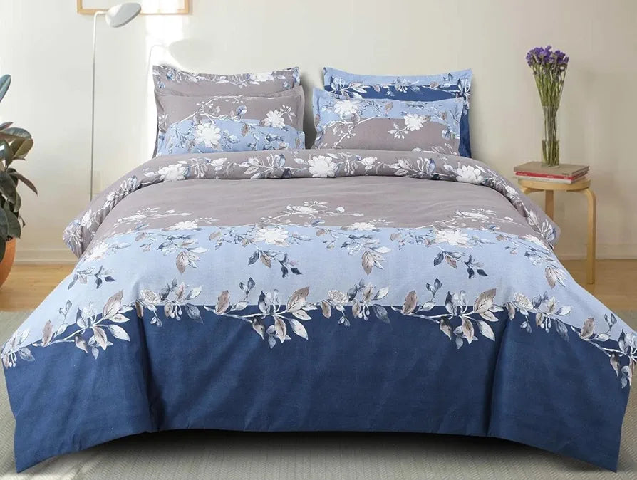 The Home Style Supersoft Cotton King Size Printed Flat Double Bedsheet with 2 Pillow Cover 400 TC Frost Blue