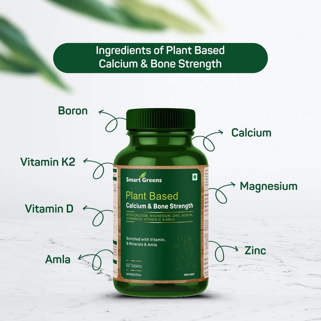 Plant Based Calcium & Bone Strength with Calcium, Magnesium, Zinc, Boron, Vitamin K2, Vitamin D & Amla â€“ 60 Tablets