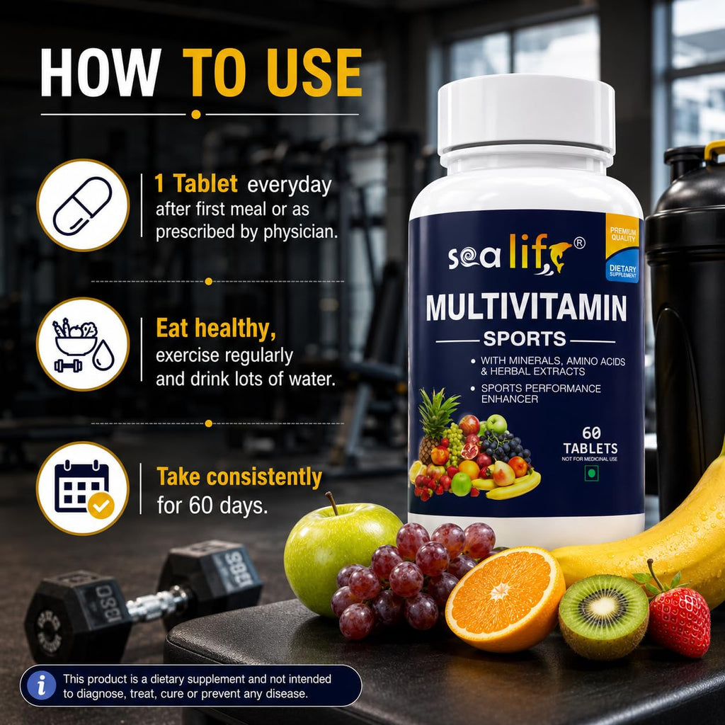 Sea Life Sports Multivitamin,Sports Performance Enhancer with Minerals, Amino Acids and Herbal Extracts | Essential Nutrients for Energy & Stamina for Energy, bodybuilding & Athletes (Pack of-1)