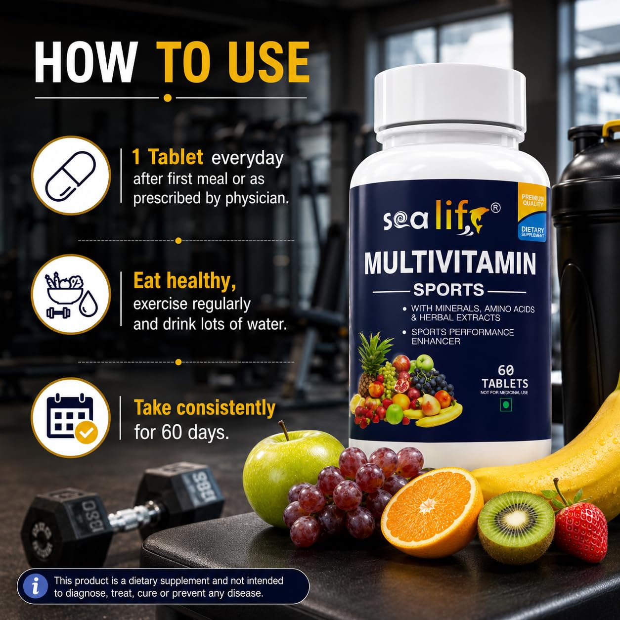 Sea Life Sports Multivitamin,Sports Performance Enhancer with Minerals, Amino Acids and Herbal Extracts | Essential Nutrients for Energy & Stamina for Energy, bodybuilding & Athletes (Pack of-1)