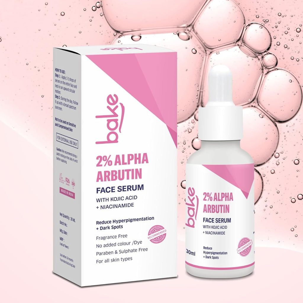 BAKE 2% Alpha Arbutin & Kojic Acid Face Serum Niacinamide for Dark Spots,Pigmentation & Tan Removal | Reduces Dark Spots, Controls Melanin Production & Evens Out Skin Tone | For Men & Women | 30ml