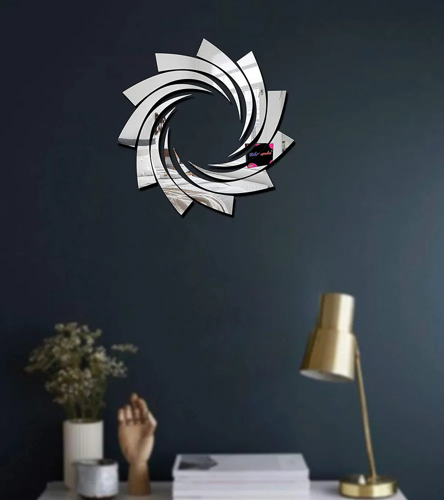 Bikri Kendra Sun Silver Model-6 Mirror Stickers for Wall, Acrylic Mirror Wall Decor Sticker