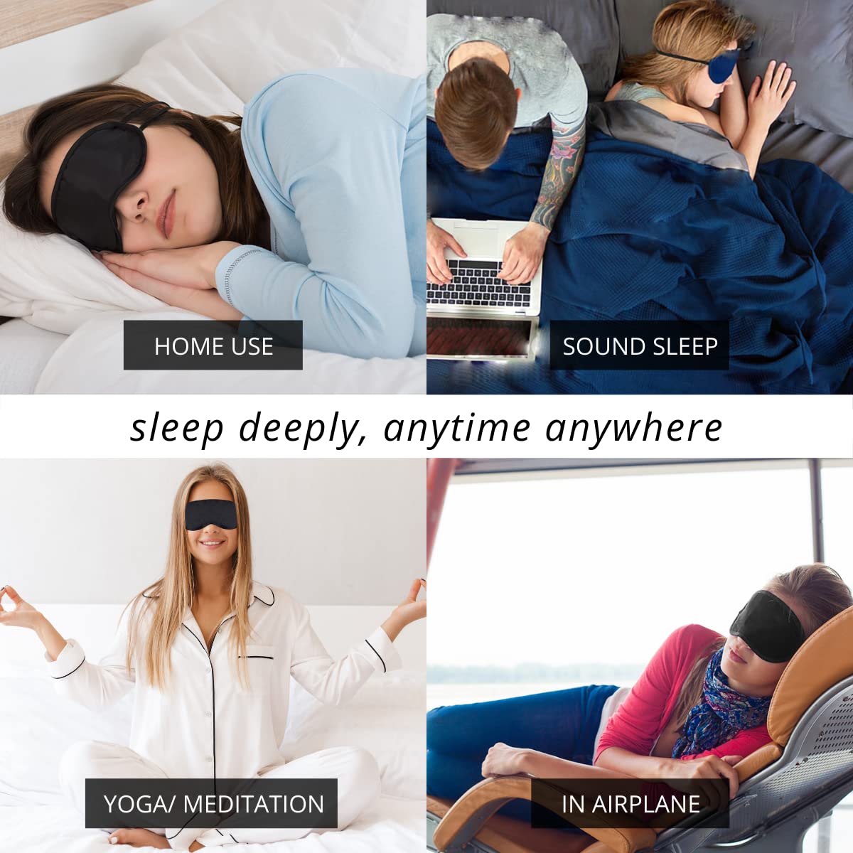 Friends of Meditation 100% Mulberry Silk Eye Mask, Super Smooth Sleep Mask and Blind Fold (Black Lines)