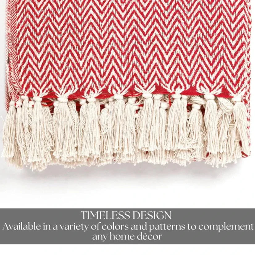 Homadorn All Season Cotton Weaved Throw Blanket Colour Red