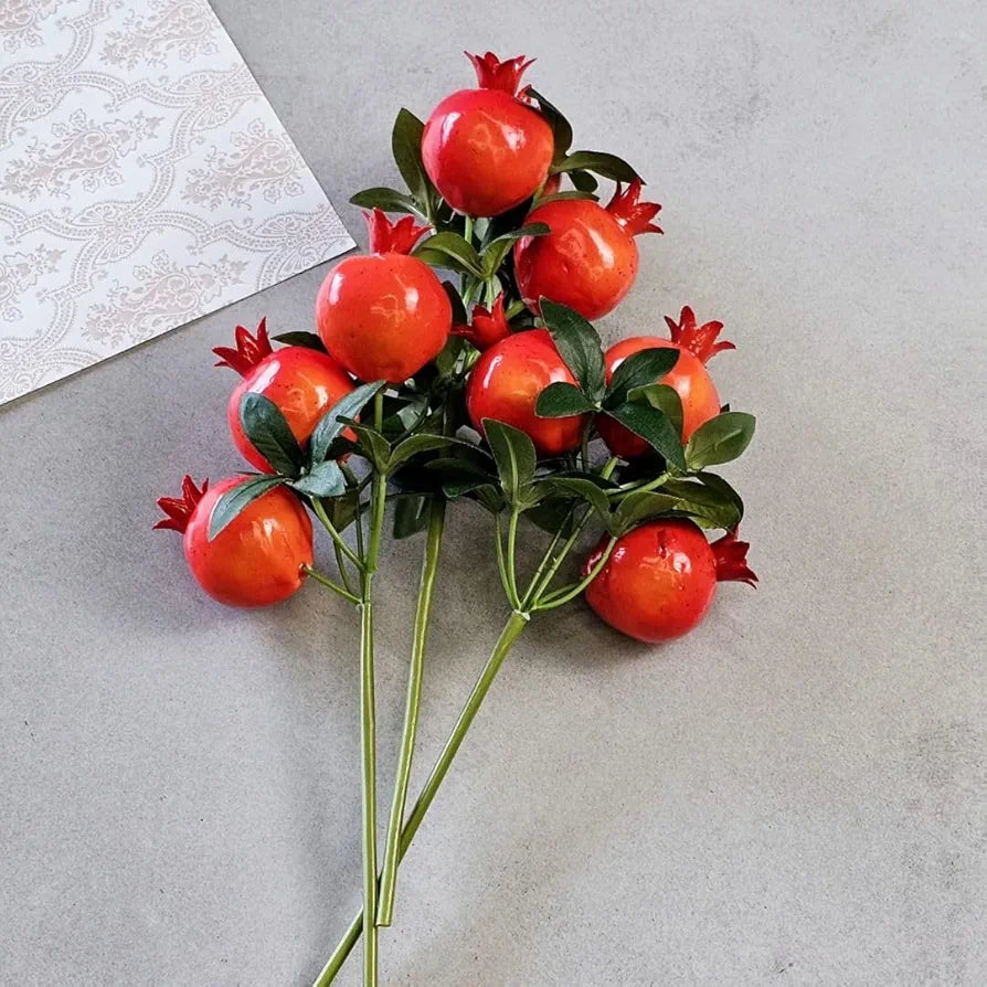 3 Pcs Pomegranate Plant Stick Elevate Your Décor with Artificial Pomegranate Branches Lifelike Tree Plants for Vase