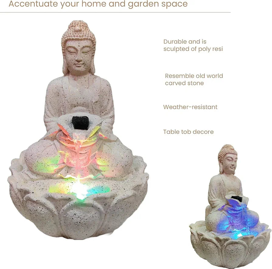Alila Buddha Statue Water Fountain for Living Room Home Decor 14 inches 35cm OffWhite