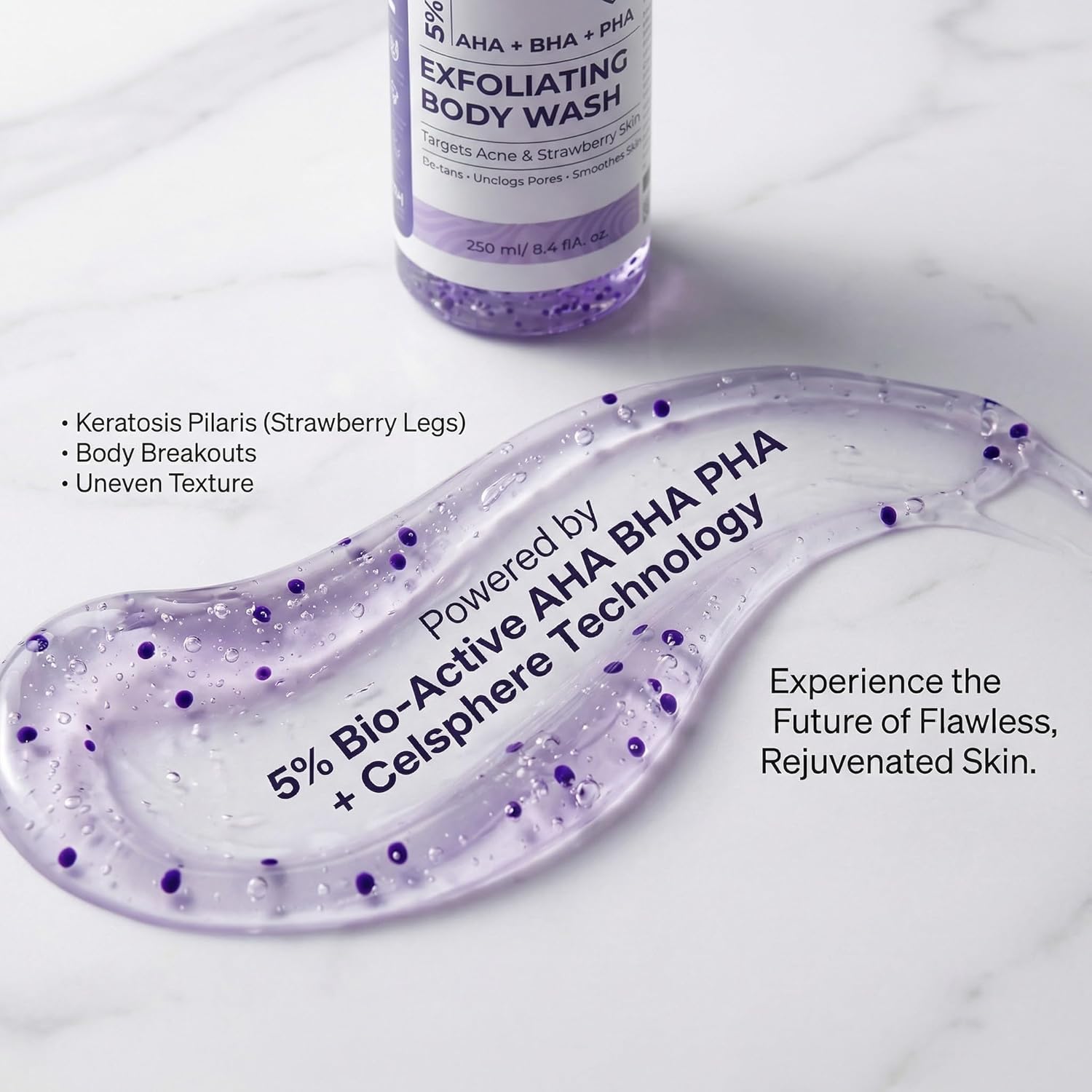 RELUCTANT 5% Dual PHA, Salicylic & Lactic Acid Barrier-Repair Detan Body Wash 250ml | Niacinamide & Gentle SCI | Hydrates, Clears Acne & Strawberry Legs, Reduces Dark Spots | Shower Gel for Women & Men | Sensitive & Normal Skin