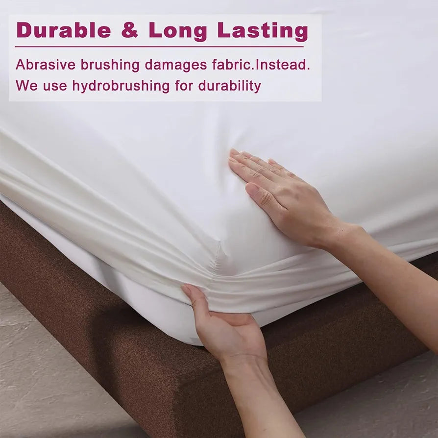 Trance Home Linen Pure Cotton 400 TC King Fitted Bedsheet with 2 Pillow Covers King 78x72 Colour Plain White