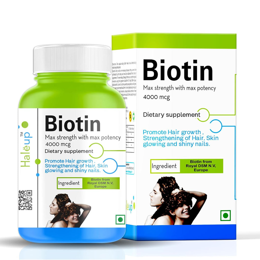Haleup Biotin caps, Royal DSM, Switzerland – For Strong Hair & Healthy Skin –60 caps || Hair || Skin || Nails (1 Packs X 60 capsules)