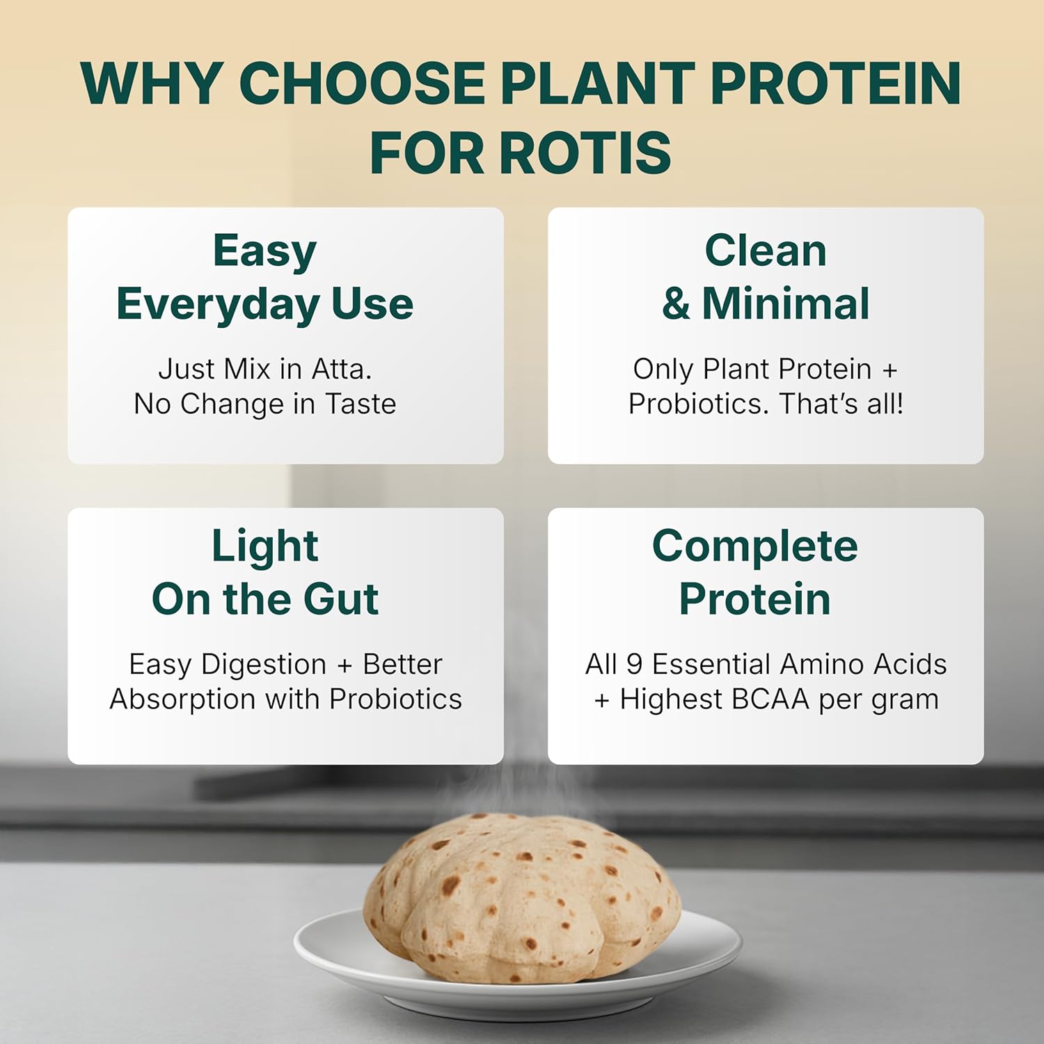 Good Monk Plant Protein for Rotis | Add to Atta - No Taste Change | 20 gm protein in 4 Rotis | From Pea, Brown Rice & Soy | Clean Protein & Gut Friendly Probiotics | All Essential Amino Acids | Stronger Muscles | No Added Sugar/Sweetener | 460 gm