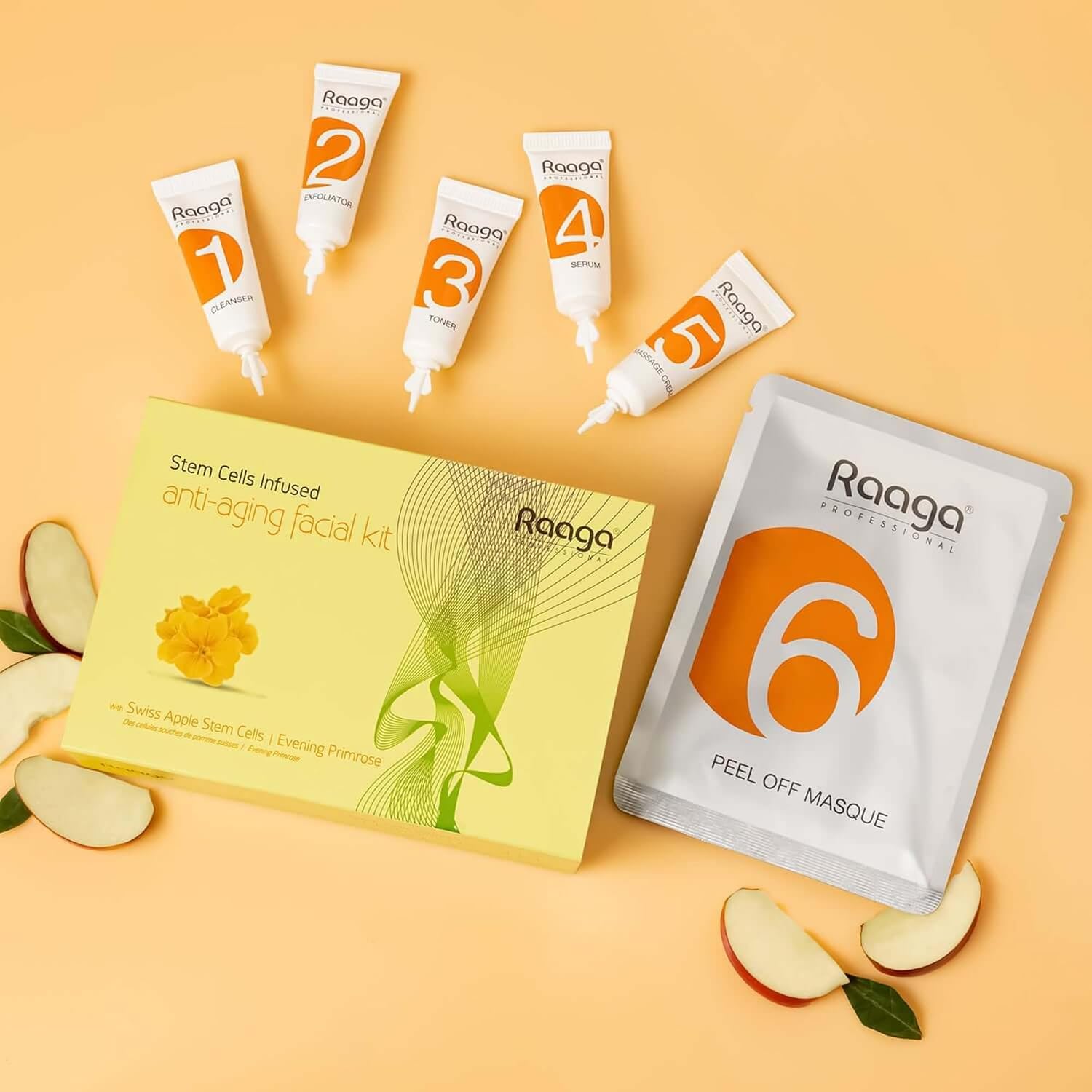 Raaga Professional Stem Cells Cream Infused Anti Aging Facial Kit | Evening Primrose, Swiss Apple Stem Cells | Fights Acne | 6 Step Facial Kit For All Skin Types (61 Gm)
