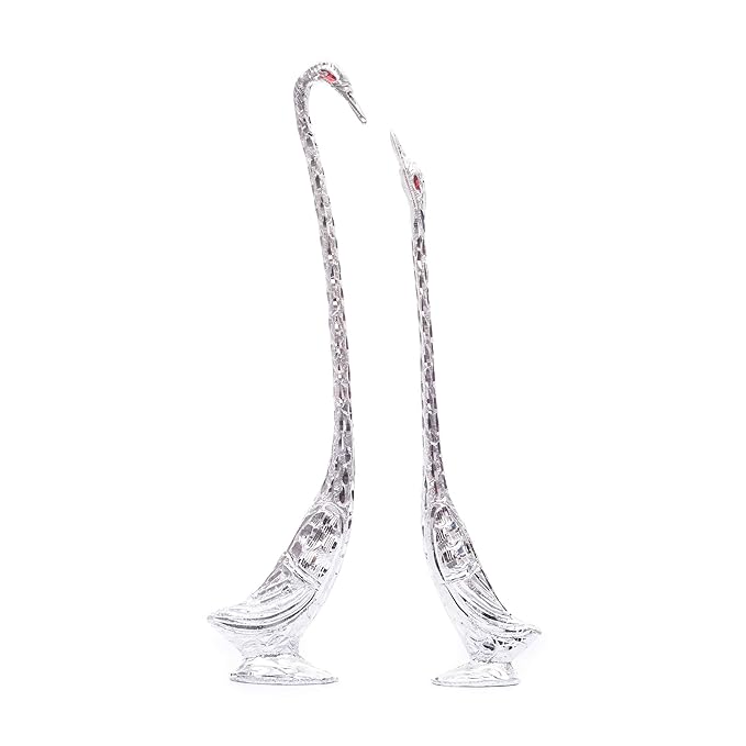 Ecraftindia Silver Metal Handcrafted Kissing Swan Couple Statues Love Birds Figurines Decorative Showpieces