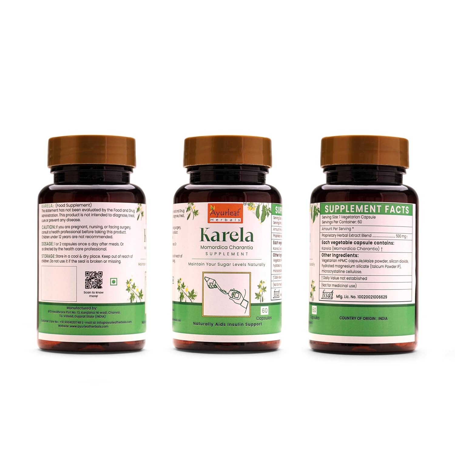 Ayurleaf Herbals Karela (Bitter Melon) Capsules - 120 Caps Pack of 2