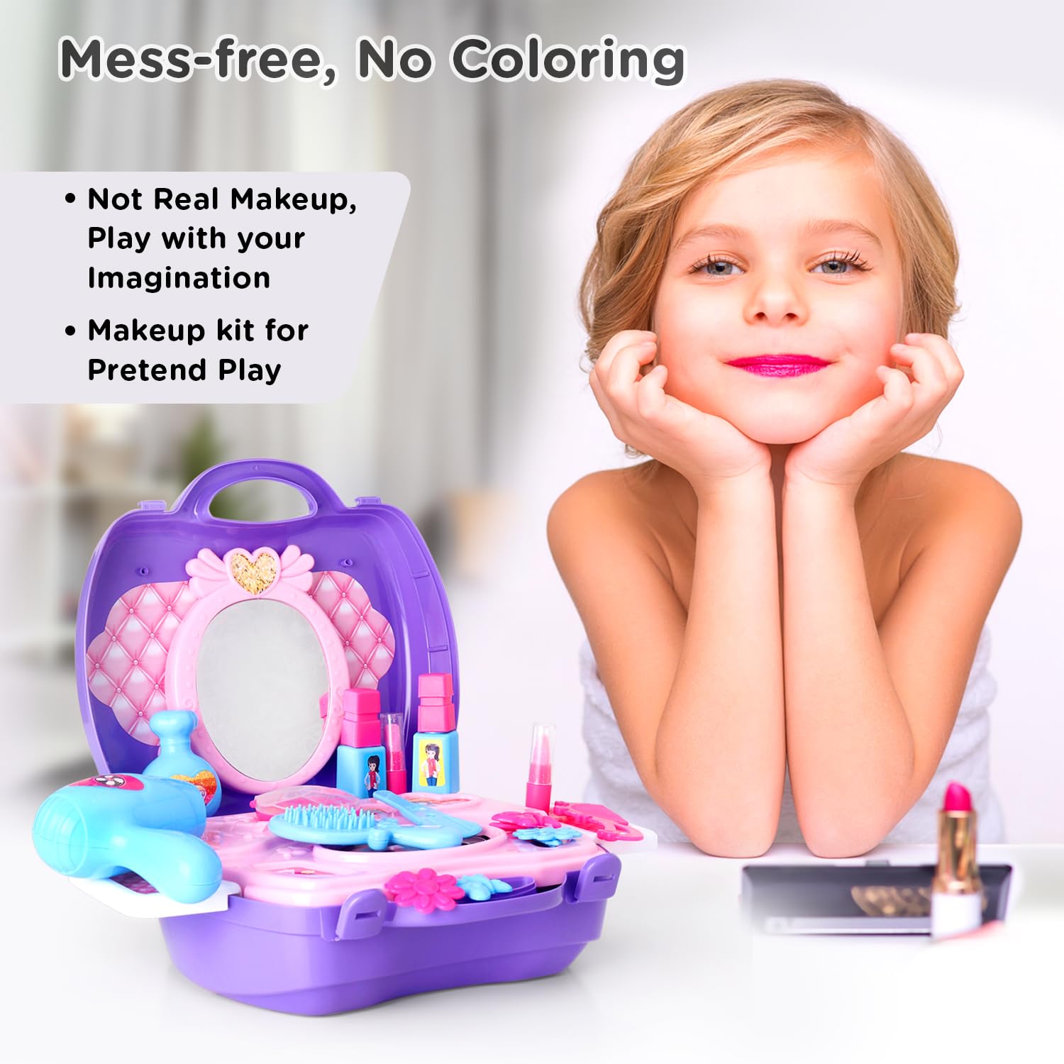 Play Nation Premium 21 Pcs My Vanity Makeup Suitcase Playset for Girls Multicolor
