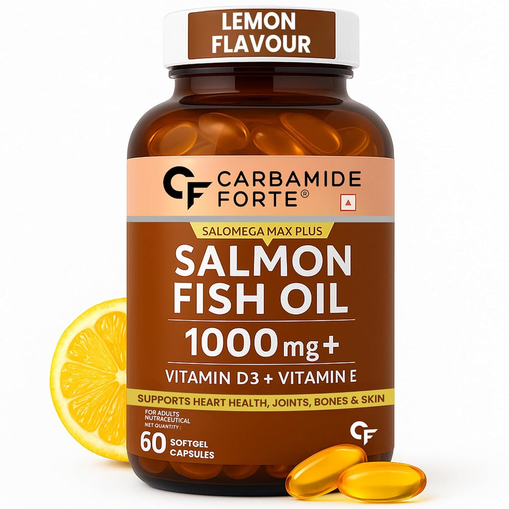Carbamide Forte Salmon Omega 3 Fish Oil Capsules | Salmon Fish Oil Omega 3 Capsule 1000mg For Men & Women | Omega3 Fishoil Supplement For For Heart, Joints, Bones & Skin - 60 Softgels