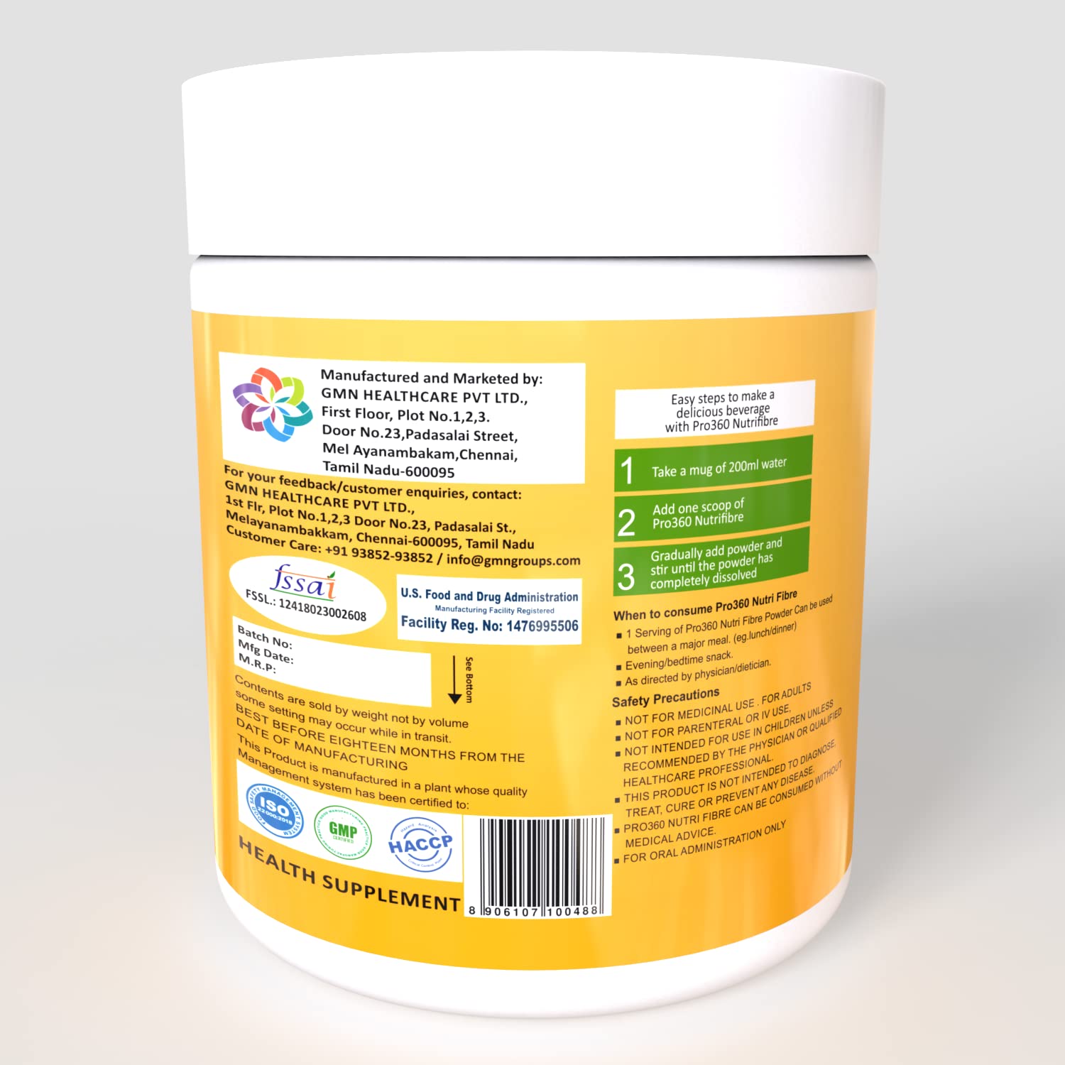 Pro360 NutriFibre Plant-Based Fiber Supplement Powder| 250g Water Soluble Prebiotic Fibre Supplement| Dietary Fiber for Digestive, Gut Health & Weight Management