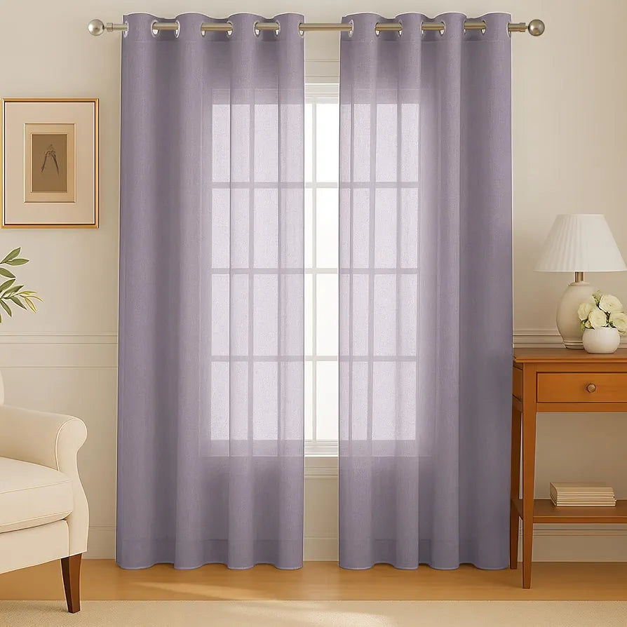Cloth Fusion Plain Cotton Feel Sheer Door Curtains 9 Feet Long Set of 2 Semi Parda Lavender
