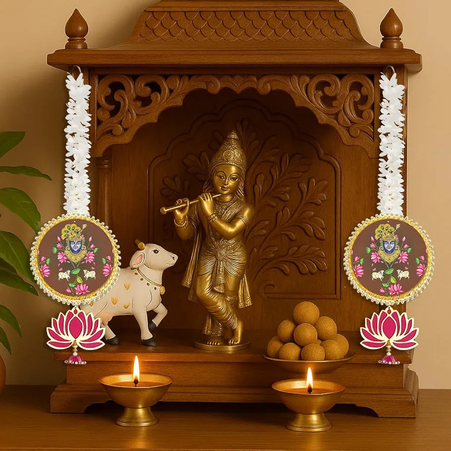 Handmade Artificial Shree Nath Ji Decorative Hanging with Lotus & Garland Set of 2