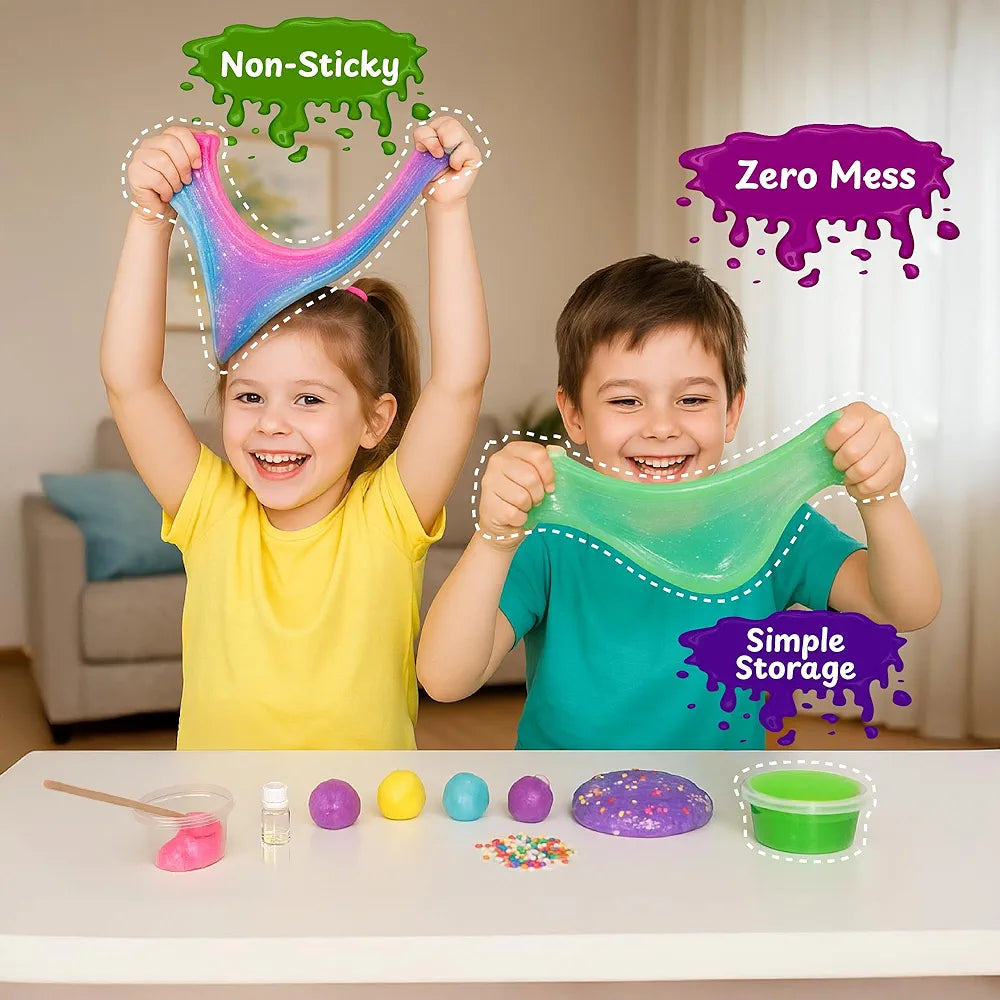 PW Junior Slime Kit for Kids, 15+ Activities with Instruction Manual, Glitter Confetti & 4 Moulds Slime Making Kit for 4+ Years Boys & Girls