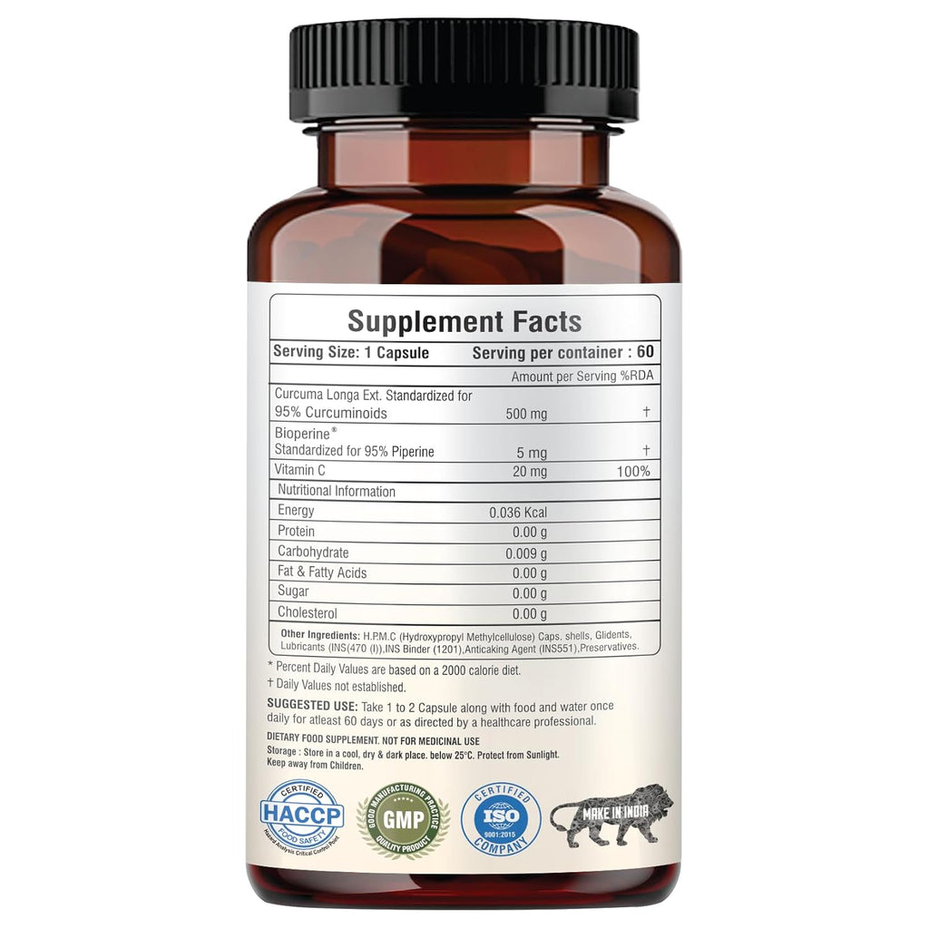Curcumin 100 veg capsules-with 95% Curcuminoids - Higher Absorption- Antioxidant & Anti-inflammatory Supplement - For Skin, Joint Support, Boosts Immune System