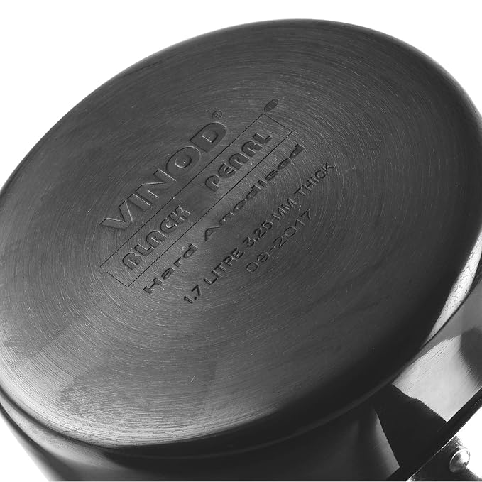 Vinod Black Pearl Hard Anodised Saucepan 1.1 Litres | 14cm | 3.25mm Thick | Metal Spoon Friendly | Ezee Pour Spout | Bakelite Handle
