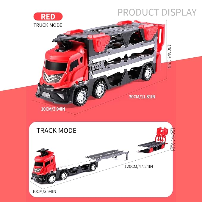 Kidology Car Carrier Truck Toy Set for 3+ Years Old Kids Red Color
