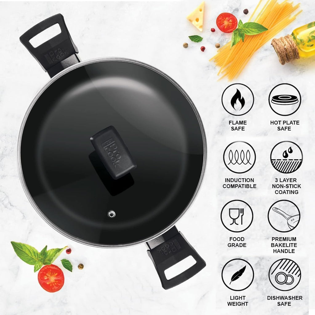 Milton ProCook BlackPearl Non-Stick Aluminium Biryani Pot with Glass Lid Induction