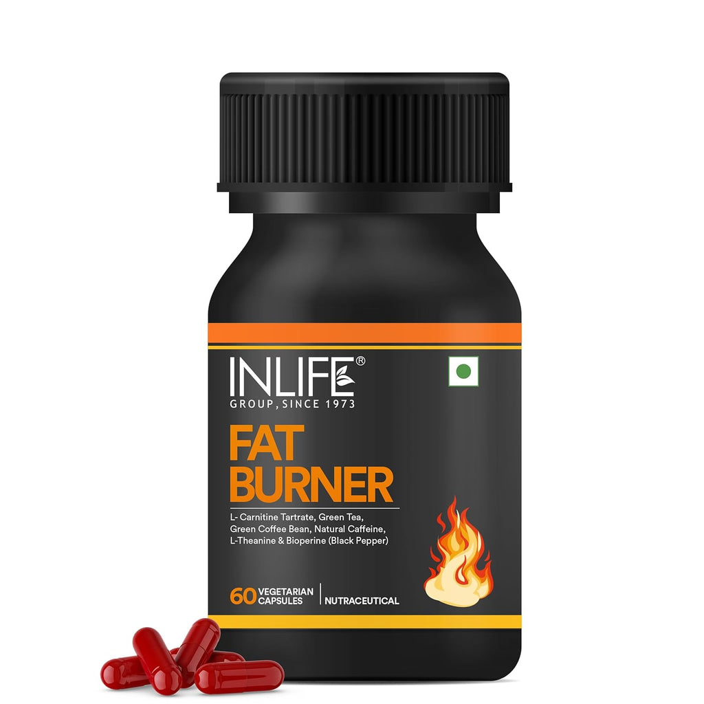 INLIFE Fat Burner Supplement for Men Women with L-Carnitine, Green Tea, Green Coffee Bean, Natural Caffeine, L-Theanine, Bioperine - 60 Vegetarian Capsules (Pack of 1, 60)