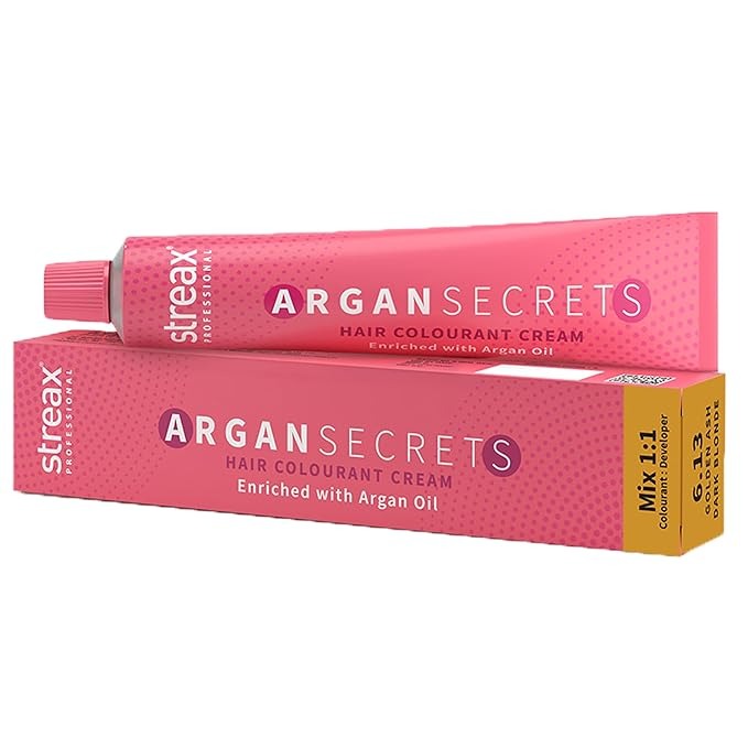 Streax Professional Argan Secrets Permanent Hair Colourant Cream - Golden Ash Dark Blonde 6.13 - 60 gms