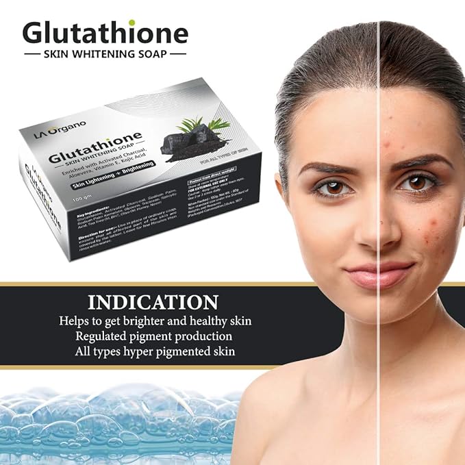 La Organo Glutathione Activated Charcoal Skin Whitening Soap for All Skin Type - 100 Gms