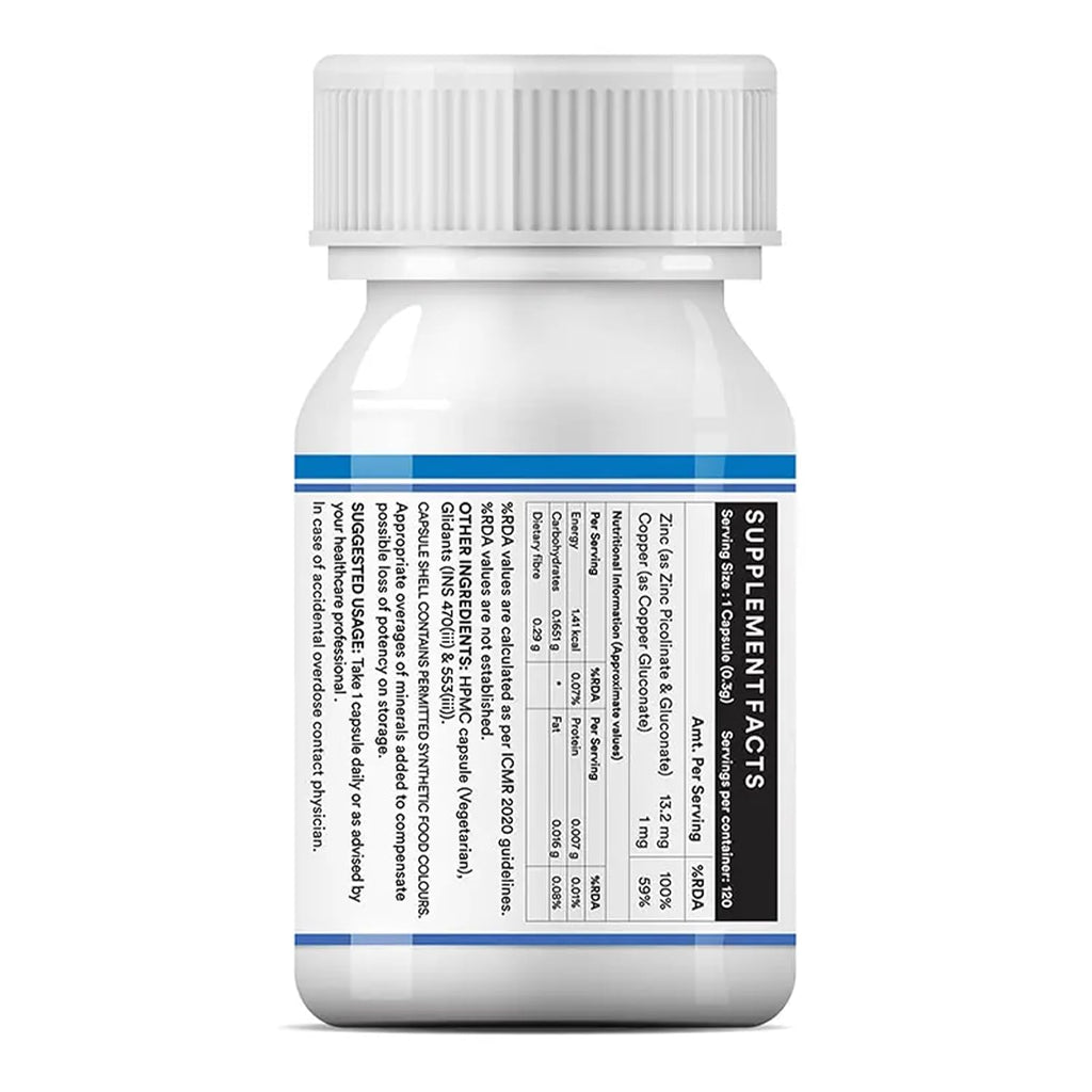 INLIFE Zinc Complex Capsules with Zinc Picolinate & Gluconate with Copper Gluconate | Supports Immune & Skin Health | Helps in Digestion for Men & Women | Veg. Capsules (Pack of 1)