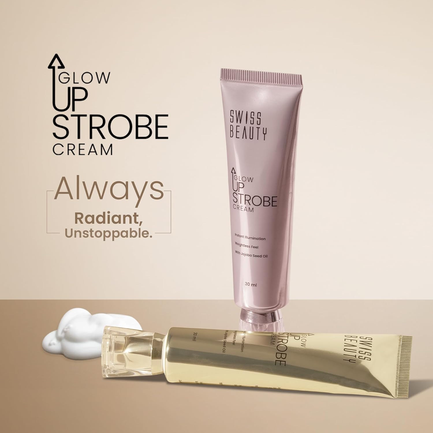 Swiss Beauty Glow Up Strobe Cream | Dewy Radiance | Hydrating | Versatile Use | With Jojoba Oil | For All Skin Types | 30ml, Shade- 2. Moonlit Glow