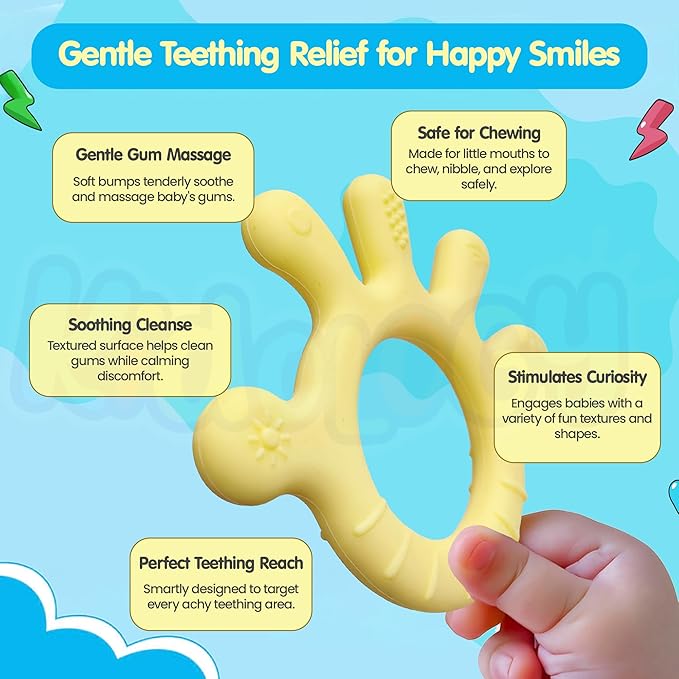 Kidology Finger Shape Teether for Babies 6+ Months Yellow