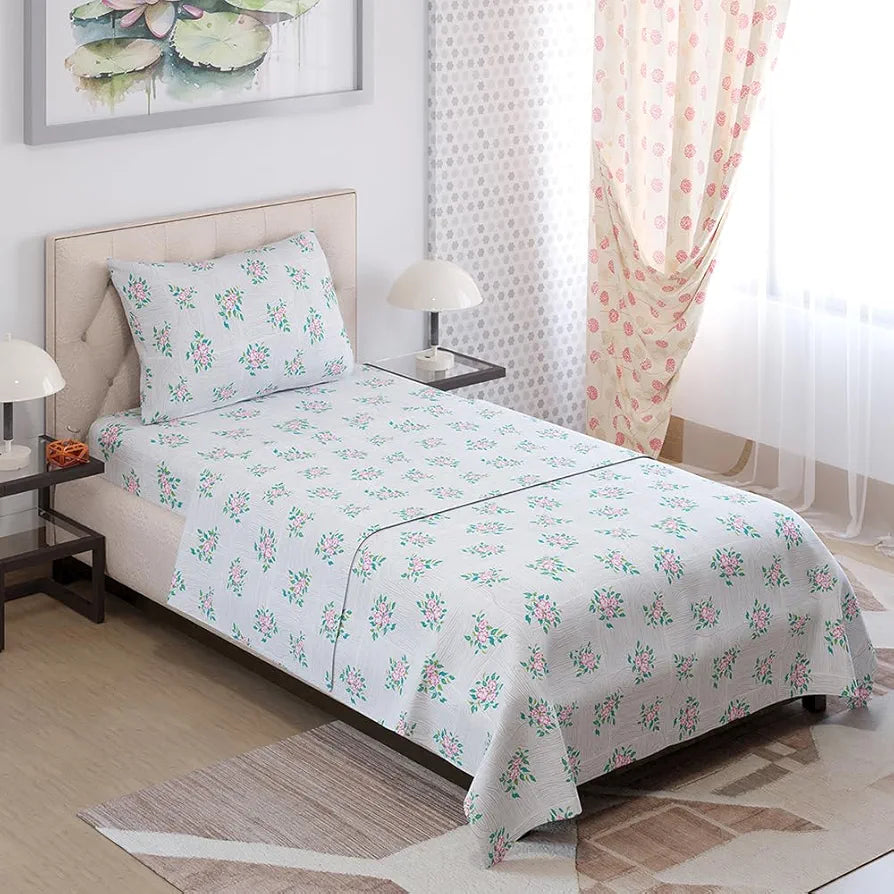 Layers Zen Cotton Blend Single Bedsheet Set 1 Single Cotton Bedsheet & 1 Pillow Cover Breathable & Anti-Wrinkle 225 CVC Gray