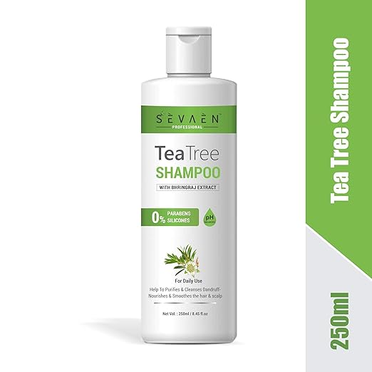 Sevaen Tea Tree Shampoo Bhringraj Extract No Parabens - 250 ml Each (Pack of 2)