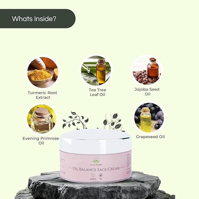 PrakritPurity Oil Balance Face Cream with Tea Tree Oil and Turmeric Extract - 50 gms