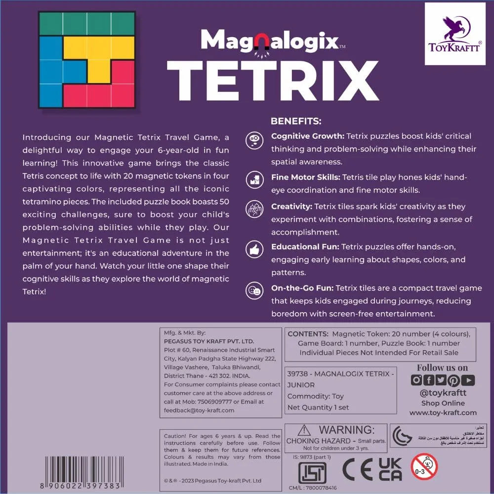 Pelikas Toyz Magnalogix Magnetic Game Tetrix for Kids Age 6 to 9 Years Old Tetris Puzzle for Kids, Gift for Boys Girls,Travel Game - Tetrix Junior