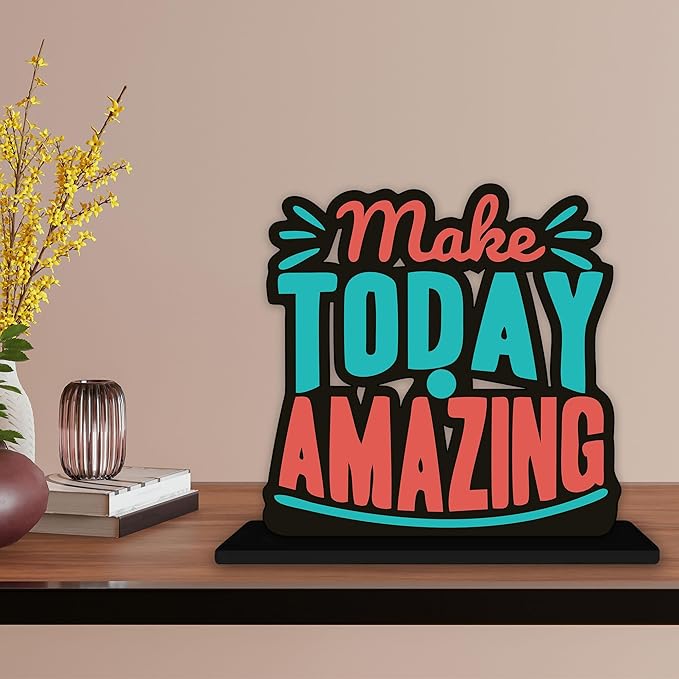 Artvibes Wooden Idols and Figurine Make Today Amazing Quotes Table Decoration for Office Desk | Home Decor | Living Room