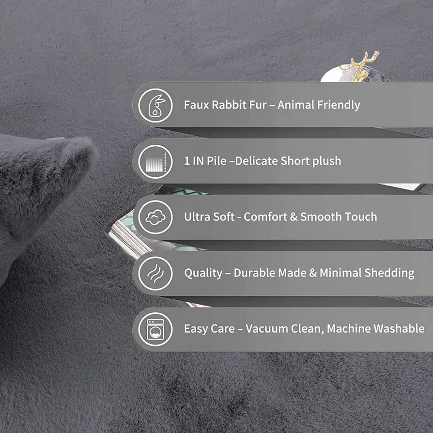 Luxe Home International Ruffle Bath Mat Rabbit Fur 1000 GSM Bathroom Door Rectangular Foot Mats 45X75 CmColour Grey