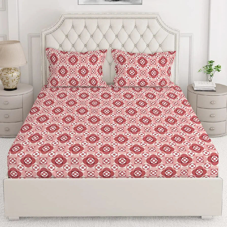 Layers Tivoli Cotton Bedsheet Set for All Seasons Lightweight 104 TC Queen Size Beige/Blue Color