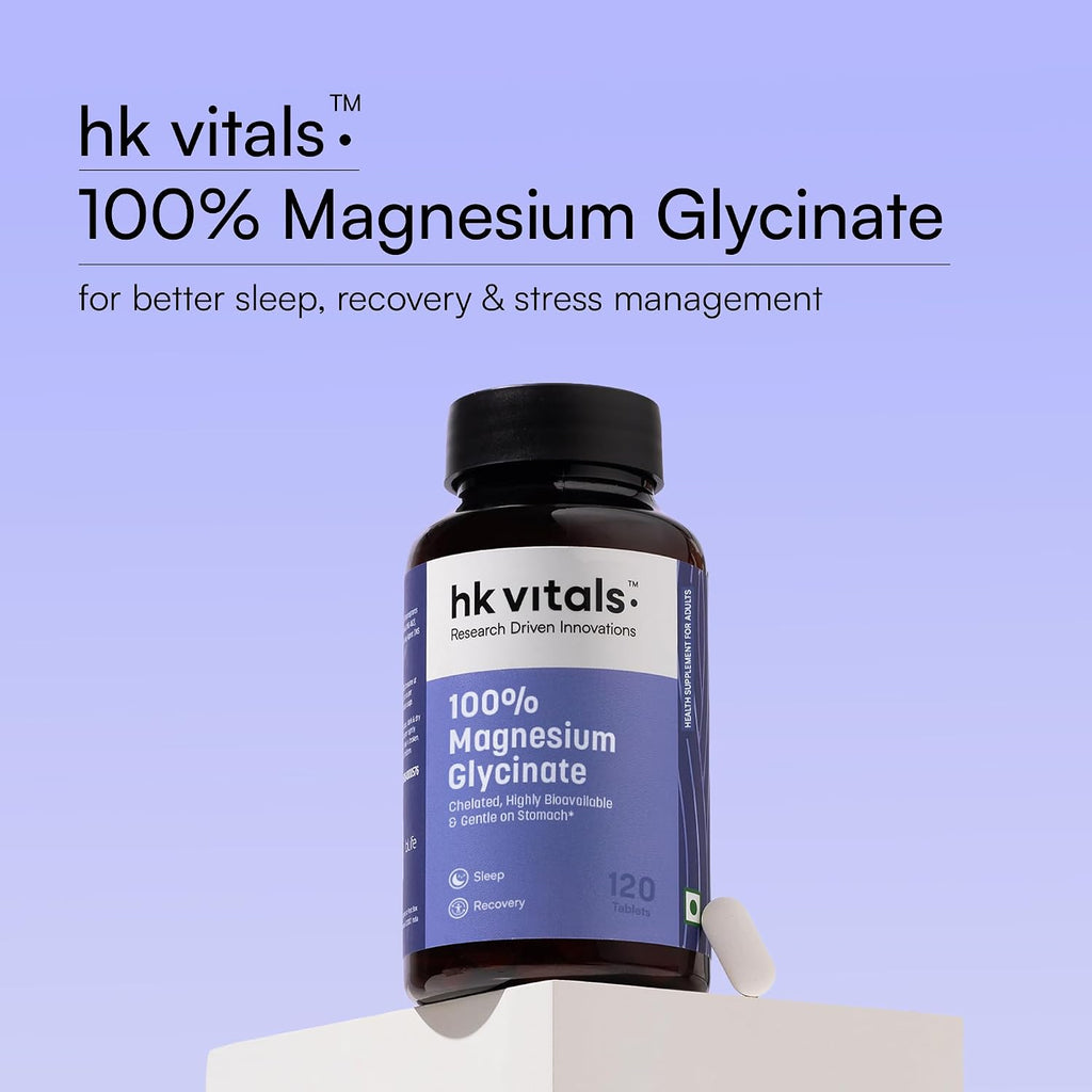 Hk vitals 100% Magnesium Glycinate (1880mg) 120 Tablets | For Better Sleep Quality & Muscle Recovery | Trustified Certified