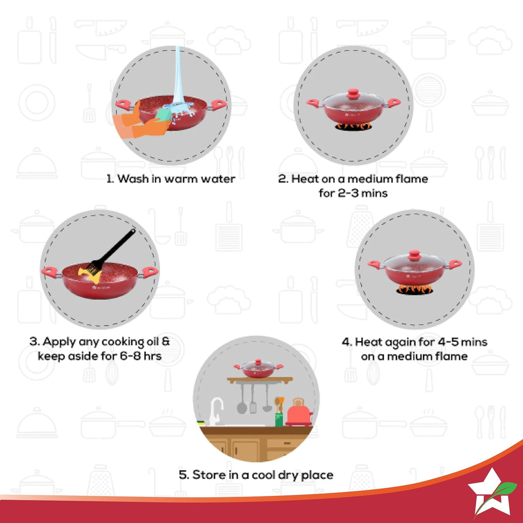 Wonderchef Royal Velvet Wok with Lid 24cm, Red (Aluminium)