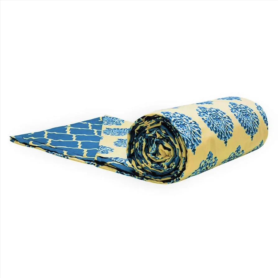 Trance Home Linen 100% Cotton Malmal Double Dohar 84"X90" Colour Damask Blue